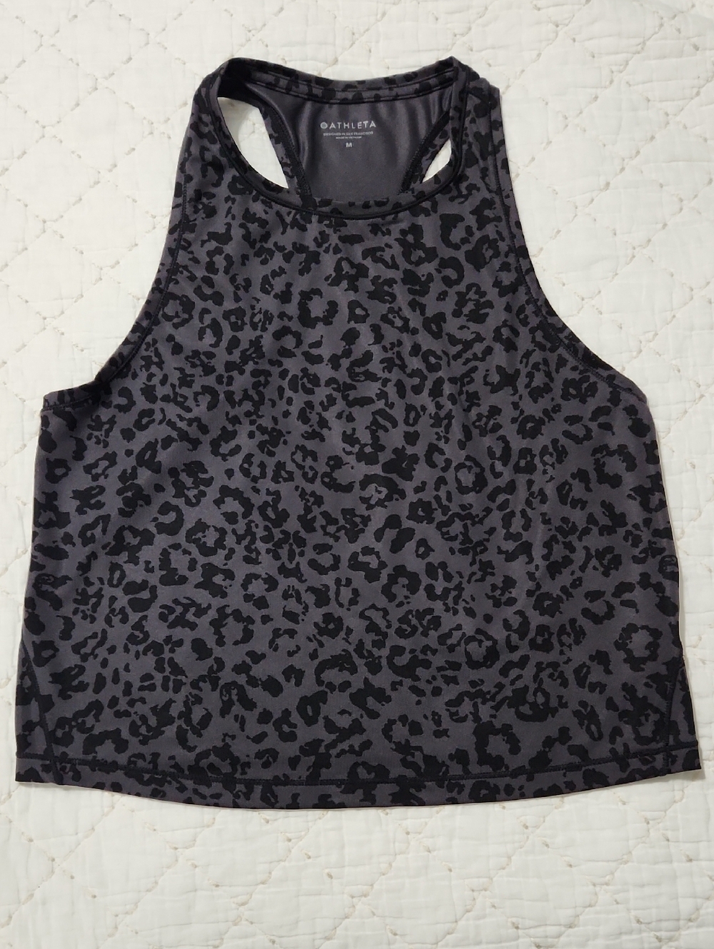 Athleta Gray & Black Leopard High-Neck Racerback Tank